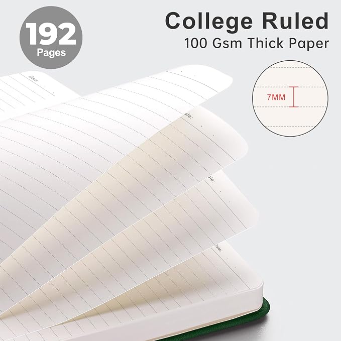 AHGXG Lined Journal Notebook, 192 Numbered Pages, A5 Size (5.7'' x 8.3'') | for Men & Women, Journaling, Writing, Work & Office, Leather Hardcover, 100 GSM Thick Paper (Dark green)