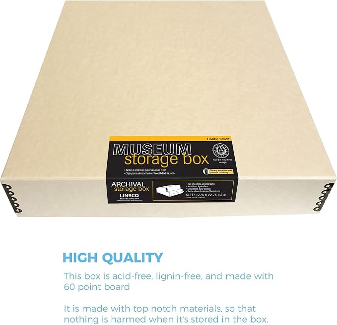 Lineco Drop Front Archival Storage Box, 17.75x22.75x3 in, Tan, 2 Pack | Acid-Free with Metal Edge, Preserves Picture Longevity, Organize Photos, Newspapers, Prints, Documents, Crafts, DIY