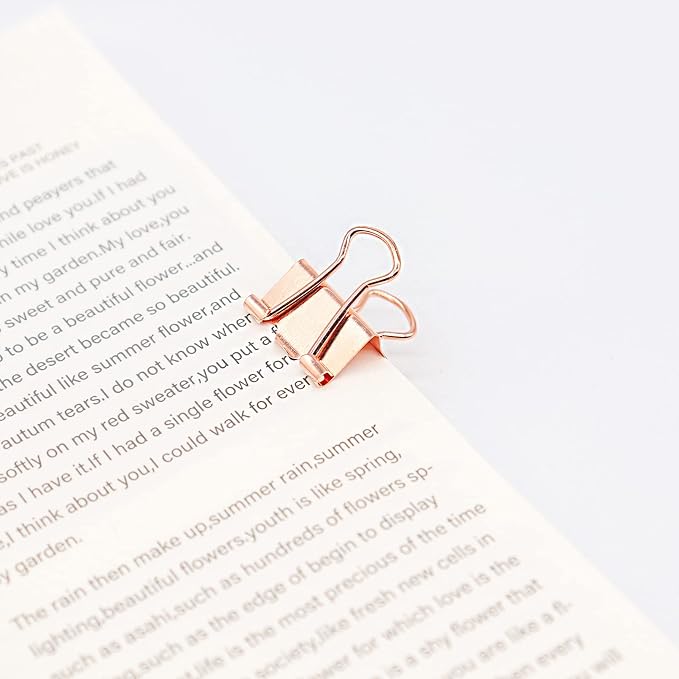 Rose Gold Binder Clips, Mini Paper Clip, Small Paper Clamps 15mm (5/8 inch), 100 Pack Micro Size Office Clips for Home School and Business (Rose Gold)