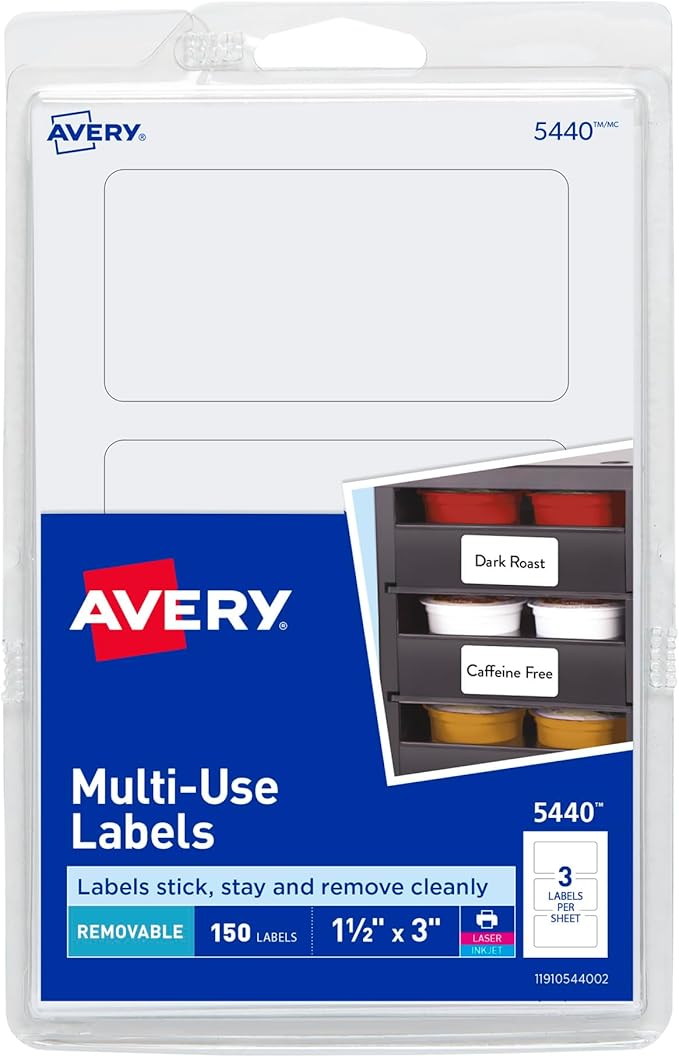 Avery Removable Print or Write Labels, 1.5 x 3 Inches, White, Pack of 150 (5440)