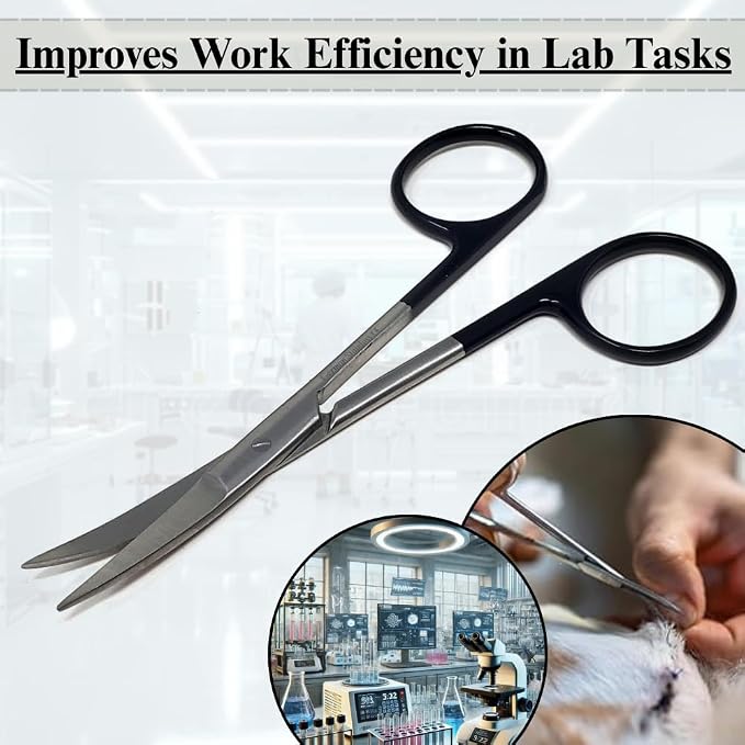 Premium Iris Scissors Micro Dissecting Scissors Curved 4.5" with Fine Sharp Blades Made of Stainless Steel Medical Surgical Tools (Black Handle)