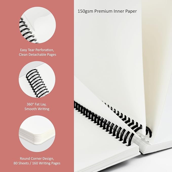 Hardcover Sketchbook,7.2"x8.3"Spiral Bound Drawing Pad,Crimson Petal | 150gsm(92lb)Acid-Free Thick Paper,Blank Art Journal for Adults,Artists&Beginners,Ideal for Sketching,Doodling and Mixed Media
