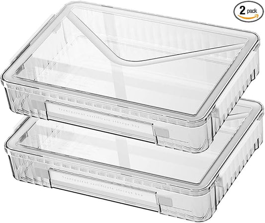 2 Pack Document Storage Clear Plastic Storage Boxes with Lids Stackable Storage Bins Paper Storage Box Containers for Organizing A4 File Paper, Document, Photo, Scrapbook