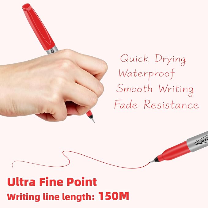 Red Ultra Fine Point Permanent Marker, 20 Pack, 0.4 mm, Precision Fine Tip for Detailed Writing, Art, Crafts & Labeling on Paper, Plastic, Glass, Metal, Waterproof, Fade-Resistant Ink