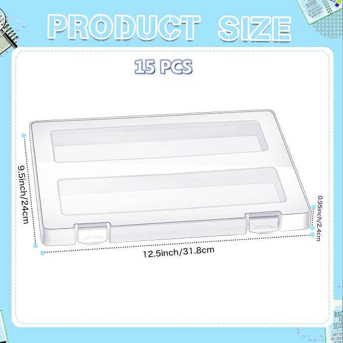 Outus 15 Pieces A4 File Box Paper Photo Storage Box A4 Portable Project Case Clear Plastic Document Magazine Organizer for Back to School Office Supplies Accessories