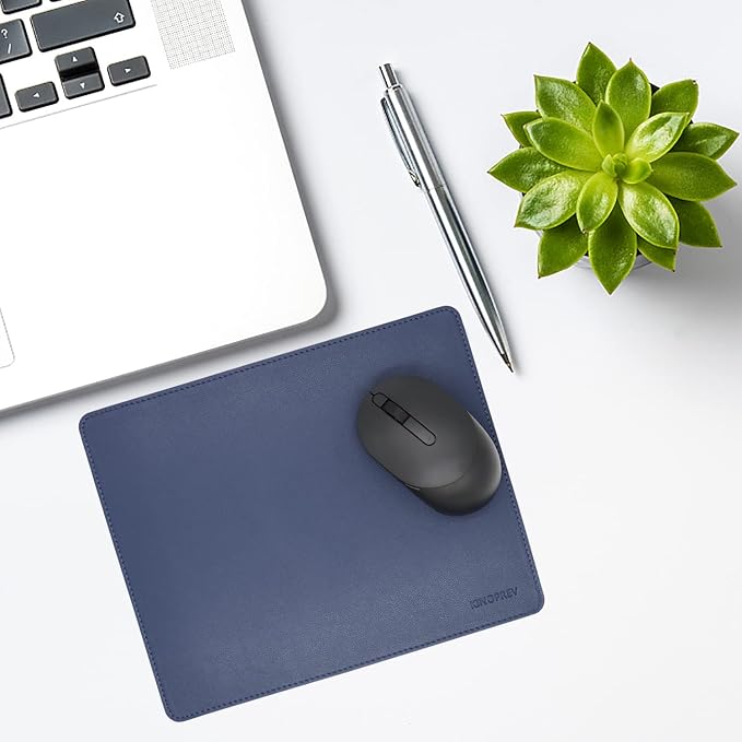 Leather Mouse Pad - Wood Mouse Pads with Stitched Edge,PU Non-Slip Mouse Mat,Double Side Mousepad,Waterproof Gaming Mouse Pad for Desk,Laptop,Office & Home,10.2" x 8.3",1 Pack (Navy Blue)