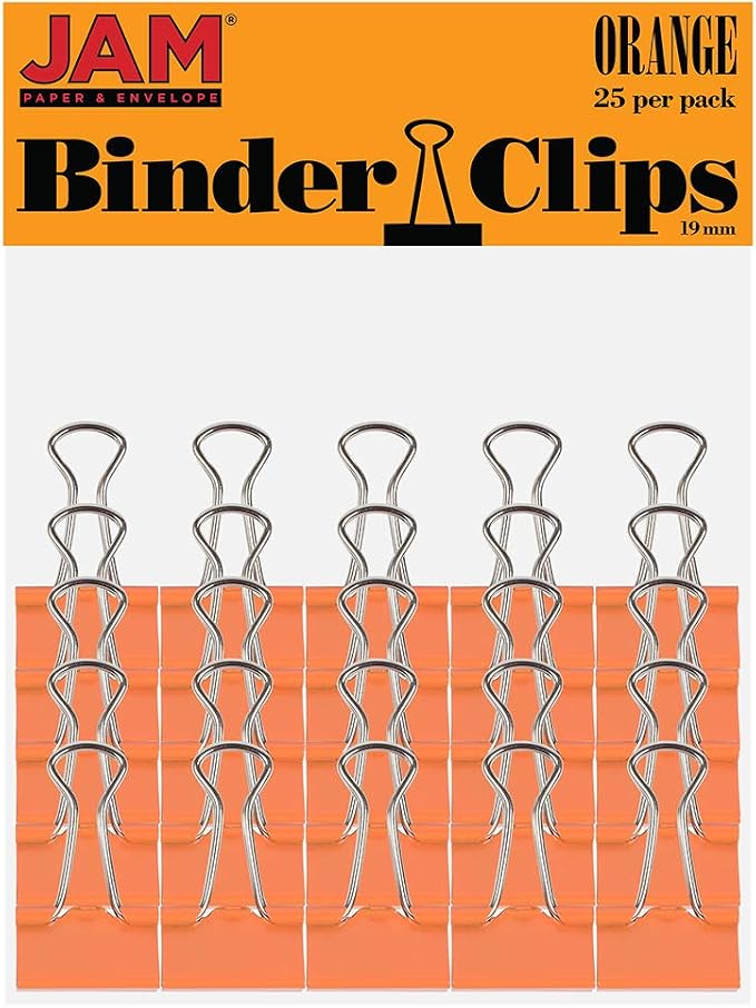 JAM PAPER Colorful Binder Clips - Small - 3/4 Inch (19 mm) - Orange Binderclips - 25/Pack