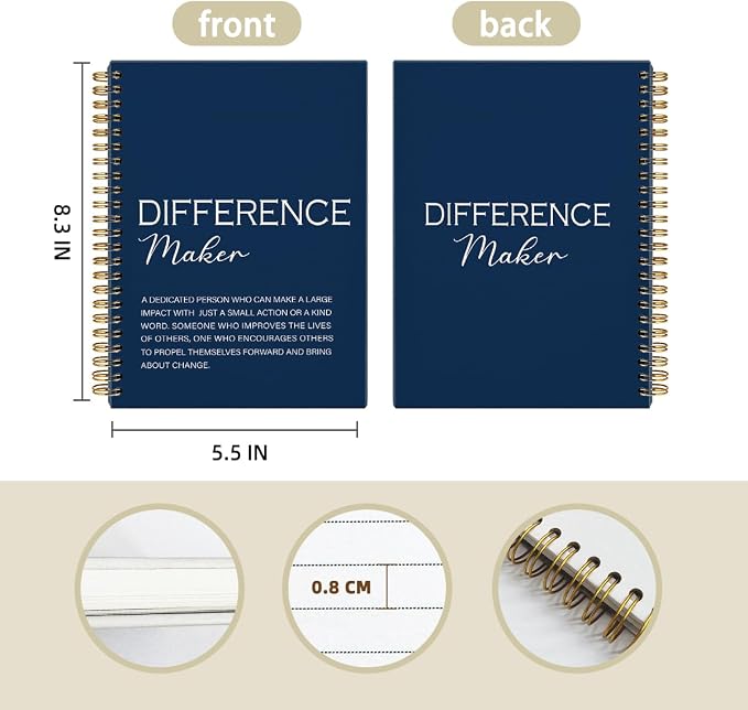 Navy Blue Difference Maker Gift, Difference Maker Definition Hardcover Spiral Notebook Journal, Motivational Notebooks, Thank You Gifts for Women Men Teacher Coworkers, 5.5x8.3