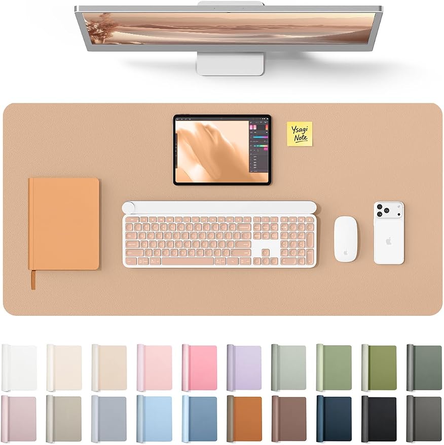 YSAGi Leather Desk Protector, Office Mat, Large Mouse Mat, Non-Slip PU Leather Blotter, Laptop Desk Pad, Waterproof Writing Pad for Office and Home (Latte, 31.5" x 15.8")