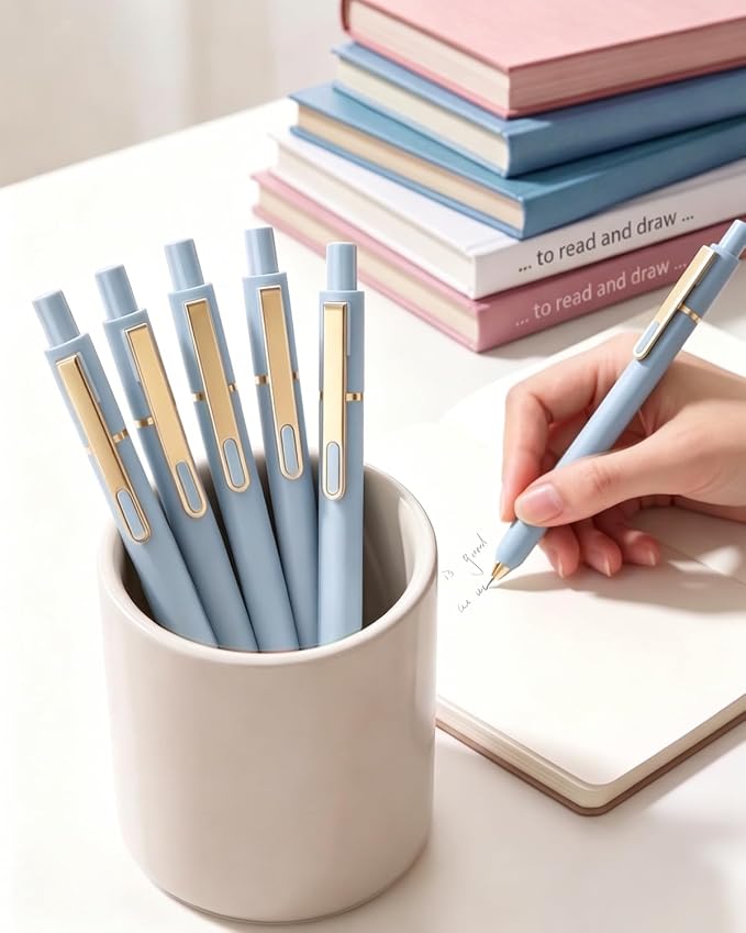 SUNEE Gel Pens, 6 Pack 0.5mm Pens Fine Point Smooth Writing Pens with Quick-Dry Black Ink, Cute Aesthetic School Office Note-Taking Pens for Journaling - Blue