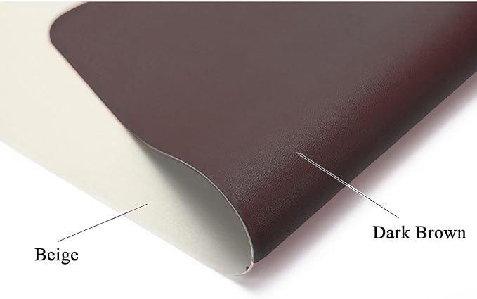 Leather Table Cover,1.8mm Thick,24x48 Inch,Table Protectors for Rectangle,Waterproof Desk Pad, Scratch - Resistant Craft Mat for Dining Table, Office Desk and Art Station (Beige+Dark Brown)