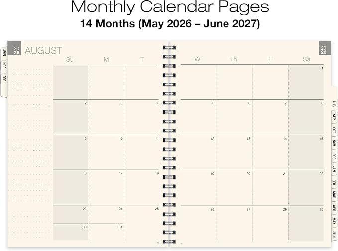 ESSENTIAL 2026-2027 Monthly & Weekly Planner with Tabs, 8.5"x11": 14 Months (May 2026 - June 2027), Professional, Simple, Easy-to-Use Design and Frosted Poly Cover for Extra Protection (Frosted)
