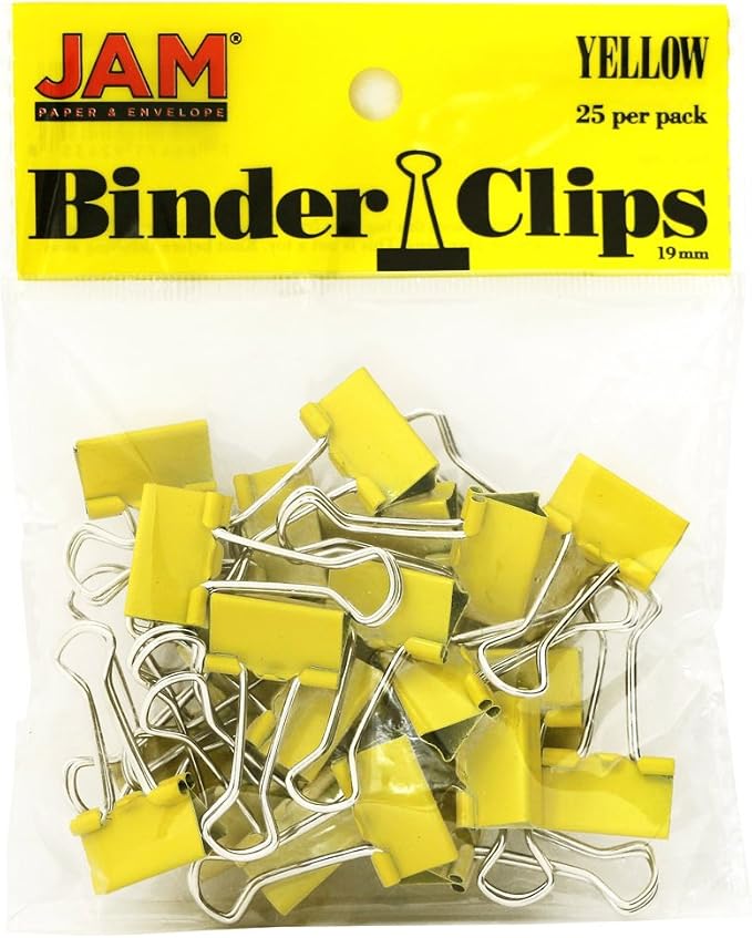 JAM PAPER Colorful Binder Clips - Small - 3/4 Inch (19 mm) - Yellow Binderclips - 25/Pack