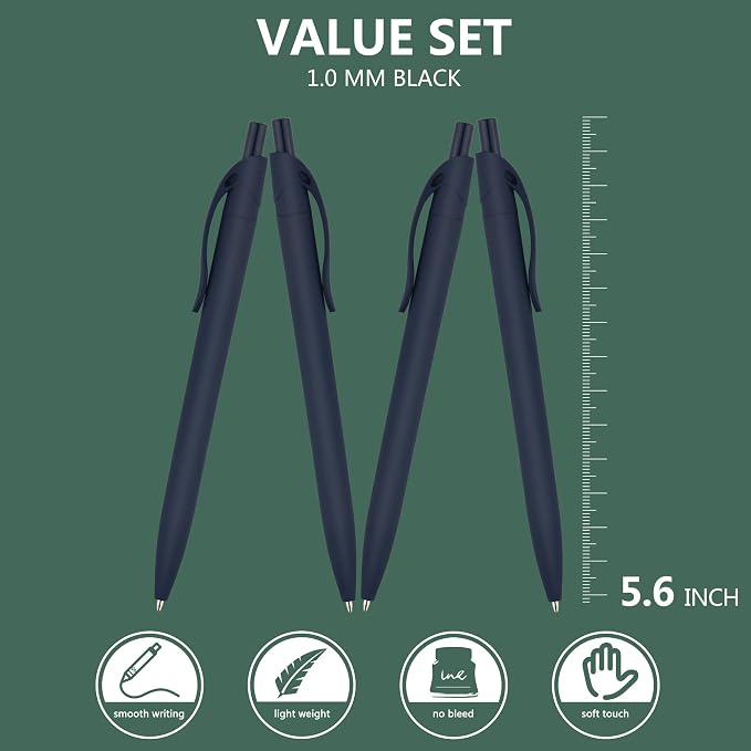 deegtran 100 Pack No Bleed Blue Barrel Click Pens, Wholesale Retractable Ballpoint Pens, Medium Point, Smooth Ink, 1.0MM Black Ink