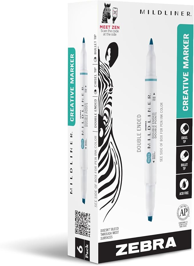 Zebra Pen MILDLINER No Bleed Highlighter, Dark Blue Color, Dual Tip, 12-Pk | Broad and Fine Point Tip Marker Set, Ideal for Bible Highlighting, Journaling, Office, School and Teacher Supplies (78320UPC)