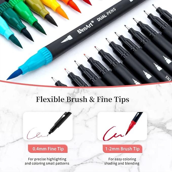 36 Dual Brush Markers for Adult Coloring Books - Fine & Brush Double Pens for Journaling, Calligraphy, Drawing, Art + Craft Supplies for Gifts Trendy Stuff