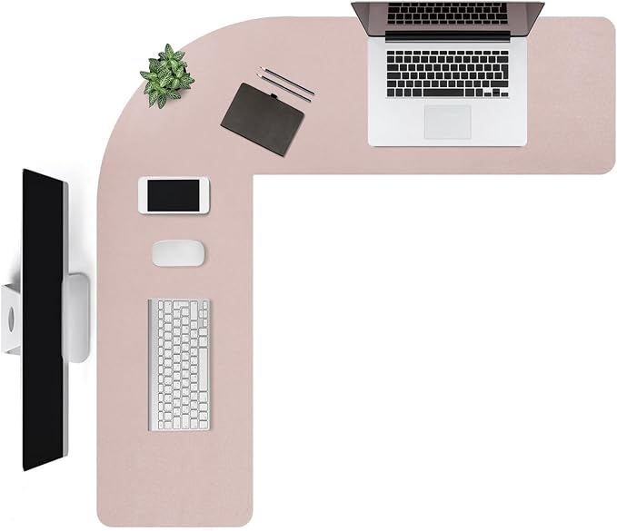 L Shaped Gaming Desk Mat Mouse Pad, Pink, 44"x44"x16" | PU Leather Corner Desk Mat Blotter, Waterproof Desktop Protector for Computer Keyboard Home Office