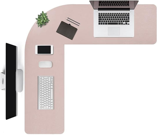 L Shaped Gaming Desk Mat Mouse Pad, Pink, 44"x44"x16" | PU Leather Corner Desk Mat Blotter, Waterproof Desktop Protector for Computer Keyboard Home Office