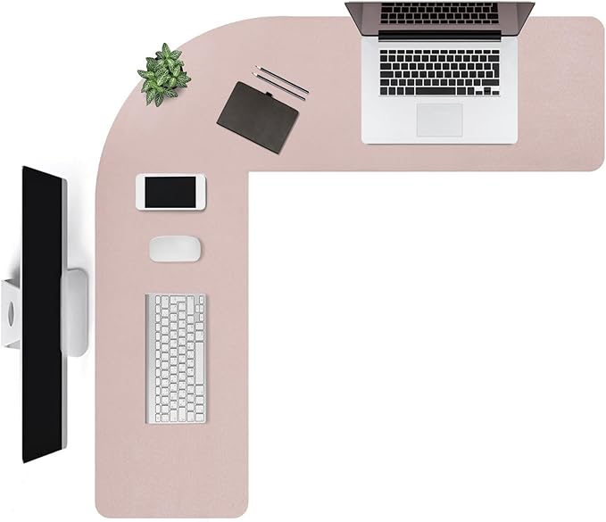 L Shaped Gaming Desk Mat Mouse Pad, Pink, 48"x48"x16" | PU Leather Corner Desk Mat Blotter, Waterproof Desktop Protector for Computer Keyboard Home Office