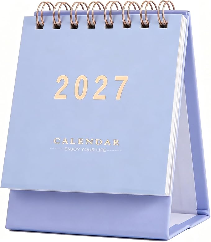 Mini Desk Calendar 2026-2027 - Runs From July 2026 to Dec 2027 Monthy Small Desktop Calendar 250gsm Thick Paper Twin-Wire Binding for Home or Office (Purple)