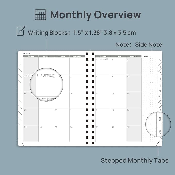 POPRUN 2027 Planner, 6.5'' x 8.5'', Weekly and Monthly Daily Calendar Book | 2027 Agenda(Jan - Dec) Appointment Book with Hourly Time Slots, Monthly Tabs, 100GSM, Spiral Leather Cover - Pacific Green