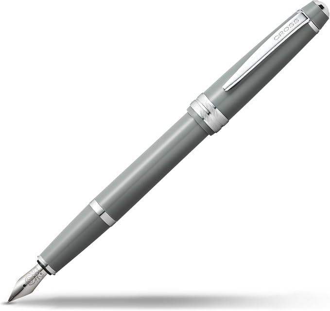 Cross Bailey Light Polished Gray Fountain Pen - Professional Pen for Effortless Writing - Journaling, Note-Taking & More - Black Ink - Easy Handling - Includes Gift Box