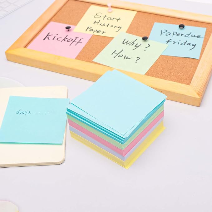 Non Sticky Blank Notes Cube 500 Sheets 3.35x3.35 Inch 5 Bright Colors Memo Note Loose Paper Cubes for Taking Reminders Home Office Writing Supplies