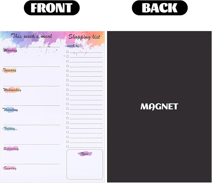 Thboxes 60 Sheets Weekly Meal Planner for Fridge, Grocery List Magnet Pad | Colourful Ink, 7 x 10 In, Undated Menu Layout, Tear Off Shopping List for Meal Planning, Kitchen, Families, Parents, Home
