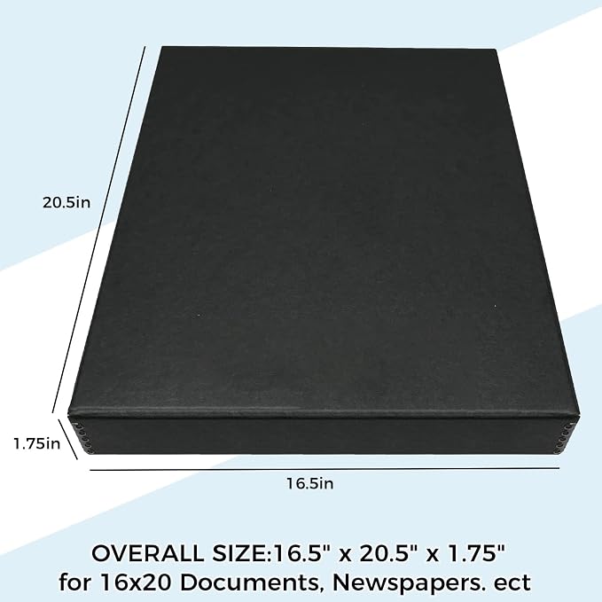 Golden State Art, Clamshell Archival Folio Storage Box 16x20 Inch, Black | Acid-Free Photo Box with Metal Edge Corner, Preserve And Store Paper Documents Cards Prints Arts and Crafts DIY Projects