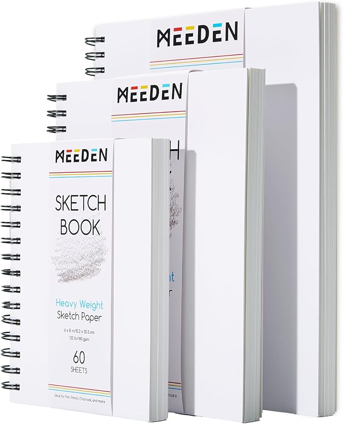 MEEDEN 8"x10" Sketchbook Paper Pad: 122lb/180gsm Spiral Bound Art Sketch Book with DIY Cover for Artists Adults - 60 Sheets Heavy Weight Hardcover Sketch Drawing Paper for Painting Sketching Writing