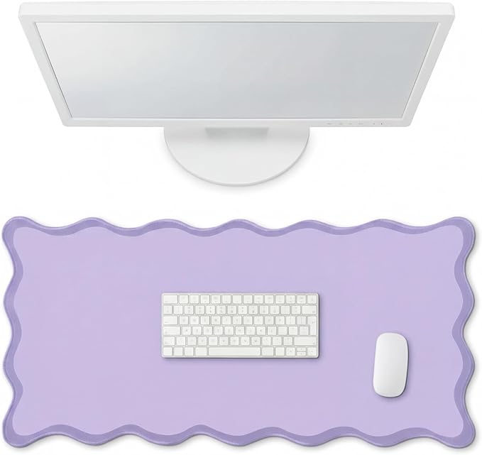 Hahafelt Scalloped Desk Mat Large Desk Pad Cute Coquette Table Mat Back to School Preppy Table Make up Pad Nonslip Graduation Gift with Stitching Waterproof Gaming(Purple,36 x 17 Inches)