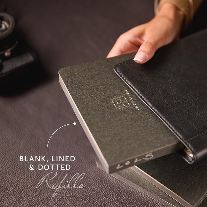 Refillable Journal, Figaro Red Full-Grain Leather Notebook Cover with Insert, 160 Blank Pages, 120 gsm Acid-free Paper, Refills Available, 8” x 5.75” Insert Size