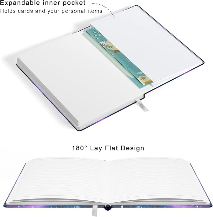 Lined Journal Notebook, Hardcover Journal for Women, Medium 5.7 x 8.4 in, 160 Pages Thick Paper, Cute Aesthetic Floral College Ruled Notebook for Writing Journaling Work School Office, Universe