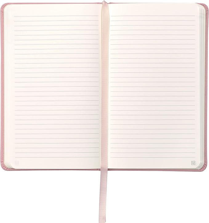 Leather Notebook, Writing Journal, Full-Grain Leather, Narrow Ruled Paper, Notebooks for Work & School, Quartz Pink (8.4" x 5.4”)