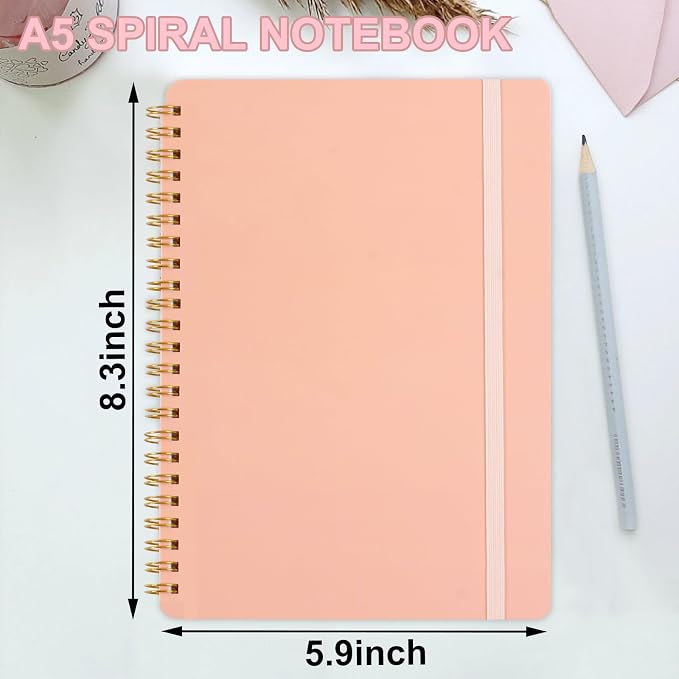 Utron Spiral Notebook For Women & Men, 2PCS Spiral Journal Notebooks, 5.9 x 8.3” College Ruled Notebook For Work Notes, Journal Writing, And Daily Life Entries (Pink)