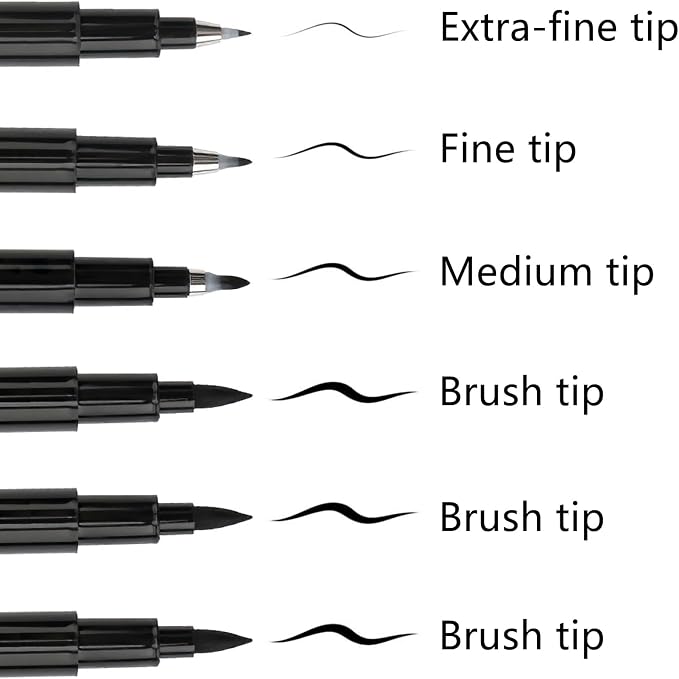 SAYEEC Calligraphy Brush Pens, Refillable Hand Lettering Pen, Black Ink Calligraphy Brush Markers Set for Writing Journaling Sketching Art Drawing Illustration Scrapbooking (4 Size, 6 Pack)