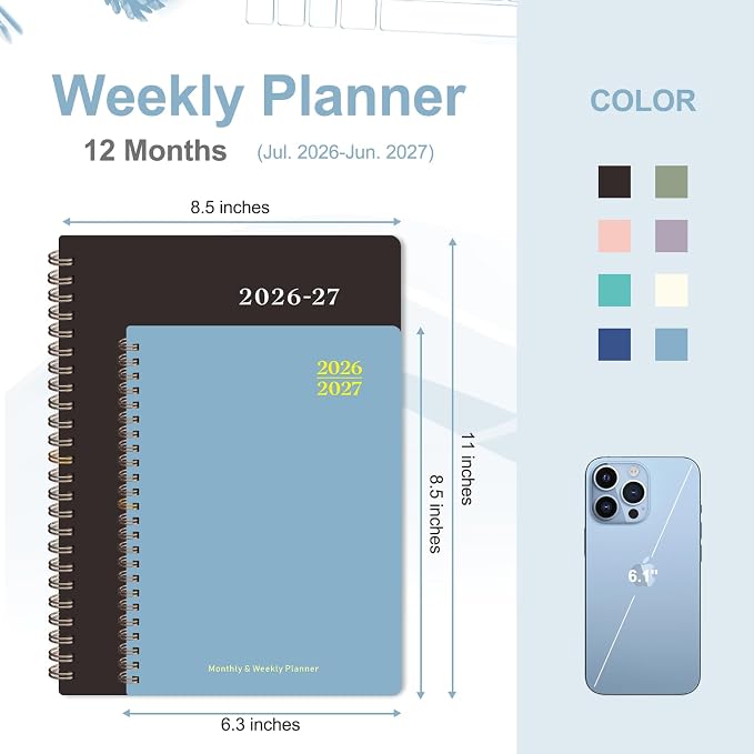 Planner 2026-2027, Weekly and Monthly Academic Planner, July 2026 - June 2027, Hardcover Calendar Agenda Book for School Year Planning, School Supplies for Teacher and Student, A5(6.3'' x 8.5'')