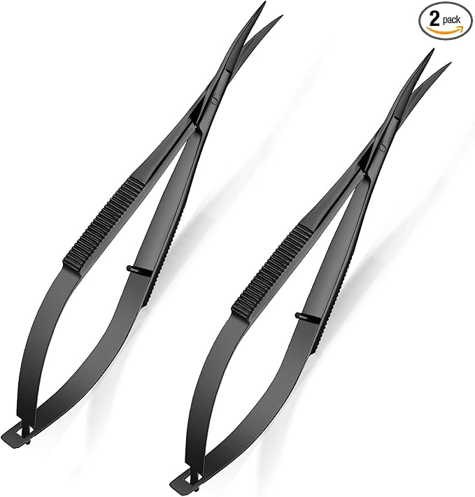 Shynai 2 Pieces 4.7 Inch Embroidery Scissors Curved Eyebrow Scissors Tip Spring Action Stainless Steel Cutting Eyebrow Trimming Craft(Black)