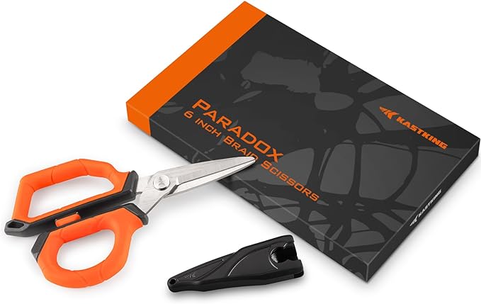 KastKing Paradox 6-inch Fishing Scissors for Braided Fishing Line | Fishing Line Cutters With Stainless Steel Blades and Non-Slip Rubber Handle, Protective Sheath With Built-in Hook Sharpener