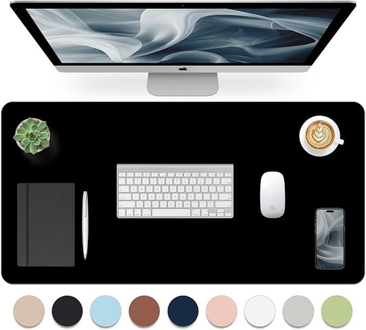 Leather Desk Pad, Mouse Pad, Non-Slip Desk Protector Mat, Leather Desk Blotter, Computer Desk Pad, Waterproof Desk Mat for Home Office and Decor - Black (31.5×15.7 Inches)