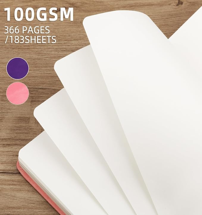Blank Journal Notebook 365 Pages, A5 Leather Sketch Book for Drawing Women & Men, Hardcover Notebook with 100GSM Thick Paper, Sketchbook for Travel, Work, School, Note Taking
