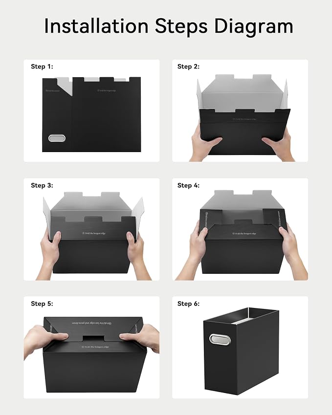 Oterri File Organizer Box, Portable Collapsible Cardboard File Folder Organizer with Handle for Letter Size Hanging Files, Document Storage Box for Home Office & Classroom (1 Pack, Black)
