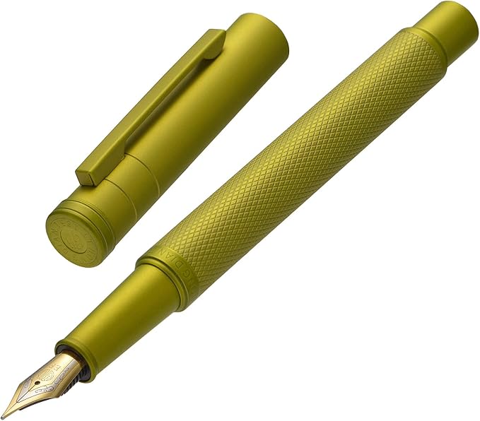 Hongdian 1851 Mustard Yellow Forest Fountain Pen Medium Nib, Classic Design with Converter and Metal Pen Case
