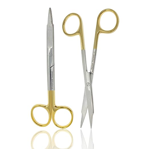 Goldman Fox Scissor 13 cm - Super Cut Sharpness - Premium Quality German Stainless Steel - Gold Handles by Cynamed (Straight + Curved) …