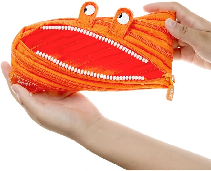 ZIPIT Monster Pencil Case for Kids, Cute Zipper Pouch for Boys Girls and Teens, Stationery Bag for School ,Orange