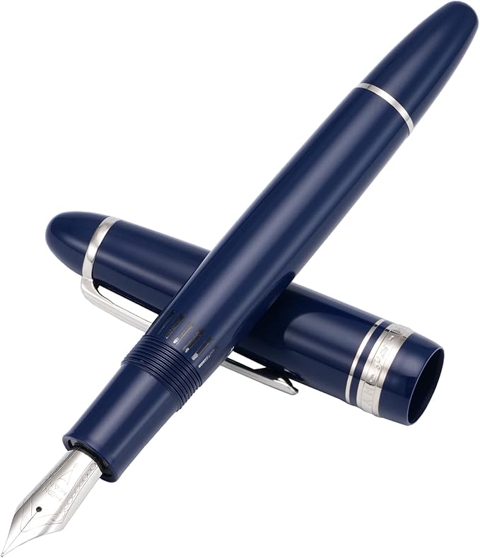 erofa Majohn P136 Piston Fountain Pen 1.1mm Stub Nib with Box, Blue Resin Writing Pen Set