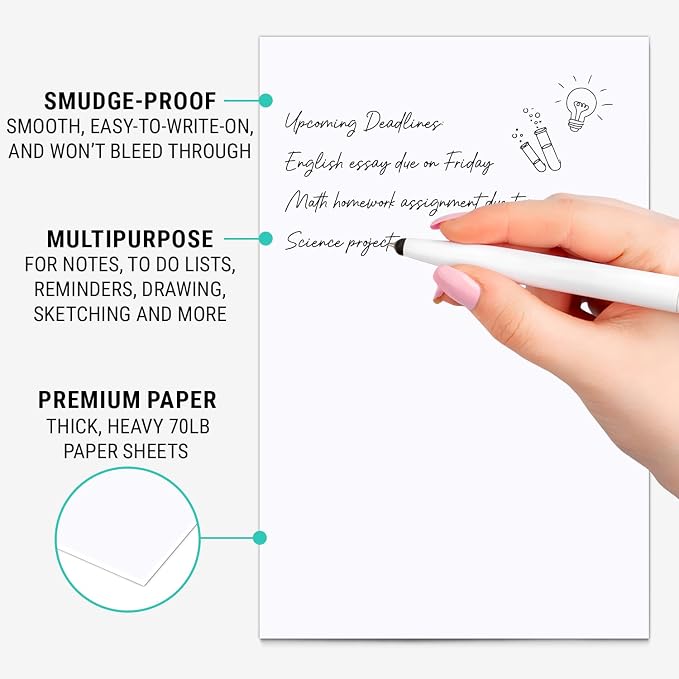 321Done Blank Notepad & Memo Pad, Unlined Writing Pads - 50 Tear-Off Sheets, 5.5x8.5 Notepads, Note Pads, Note Paper, Scratch Pad, Plain White 70 lb Paper, Chipboard Backing, Made in USA
