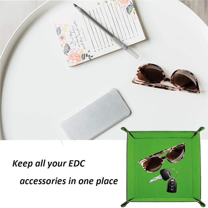 Valet Tray Desktop Storage Organizer – Vegan Leather Catchall Tray Bedside Vanity Tray Nightstand Caddy Holder for Remote Controller, Watch, Keys, Phone, Wallet, Coin, Jewelry, Midnight Green