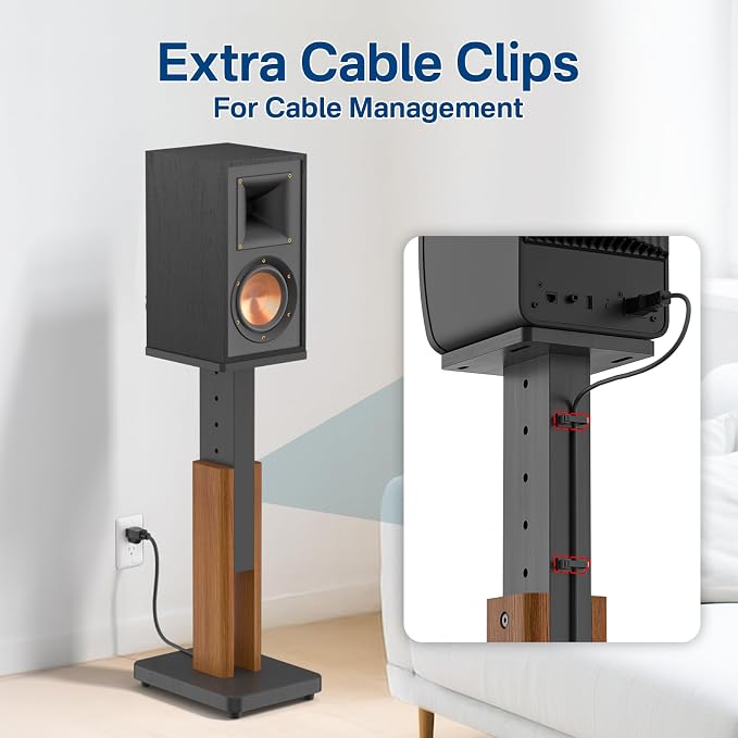 Height Adjustable Speaker Stands Pair for Studio Monitor & Bookshelf Speaker Stands-Wood Grain Floor Speaker Stands for Klipsch, ELAC, JBL, KEF, Edifier Surround Sound Speaker Stand Up to 50 Lbs
