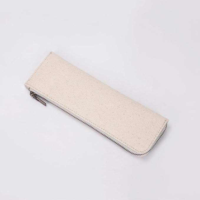 Canvas Pencil Case Slim Pencil Pouch Durable Zipper Stationery Bag Small Travel Use （Beige/Canvas）